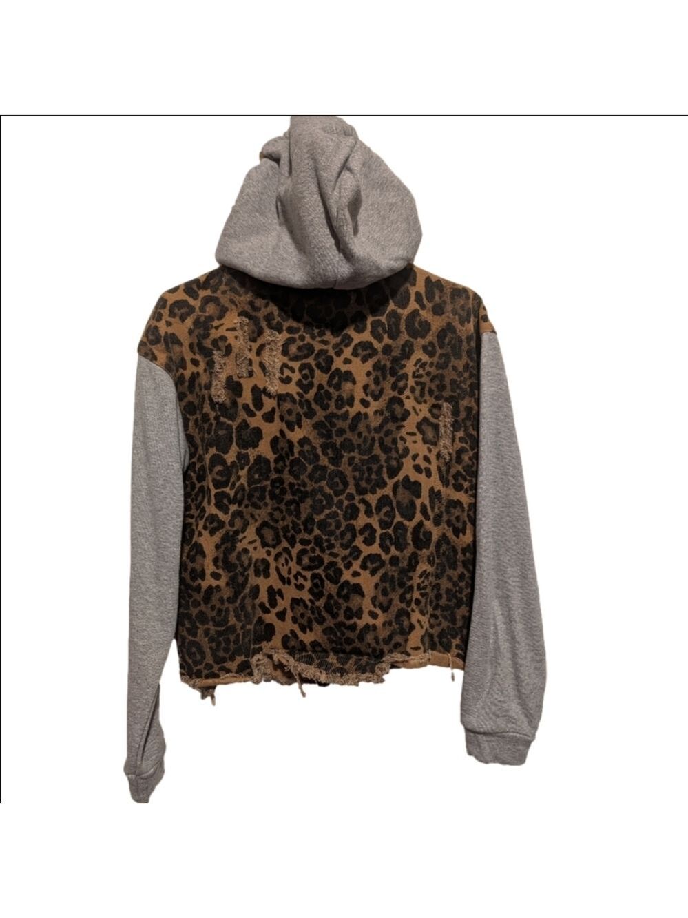 ODDI Leopard Denim Jacket Small Hoodie Distressed - Picture 5 of 11